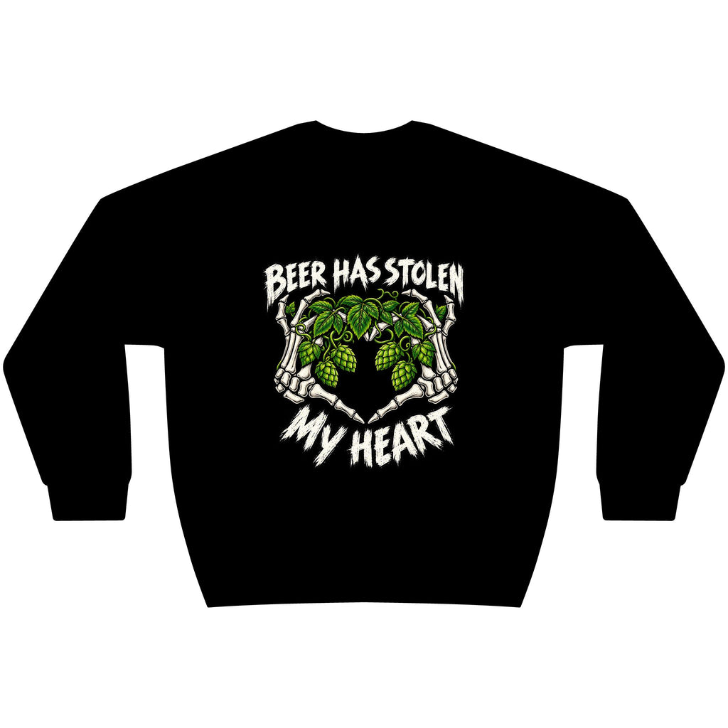 Beer Has Stolen My Heart sweatshirt | skeleton hands hops design